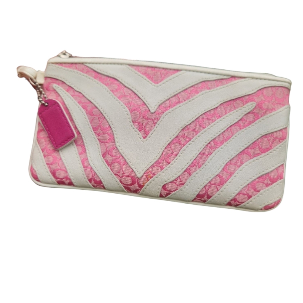 Coach Peyton Zebra Stripe Pink & White Wristlet - Picture 5 of 5